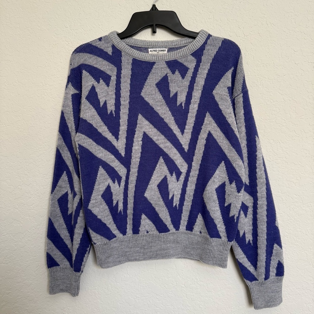 Vintage Alfred Dunner Geometric Knit Sweater Size M Made in USA 80s 90s Funky